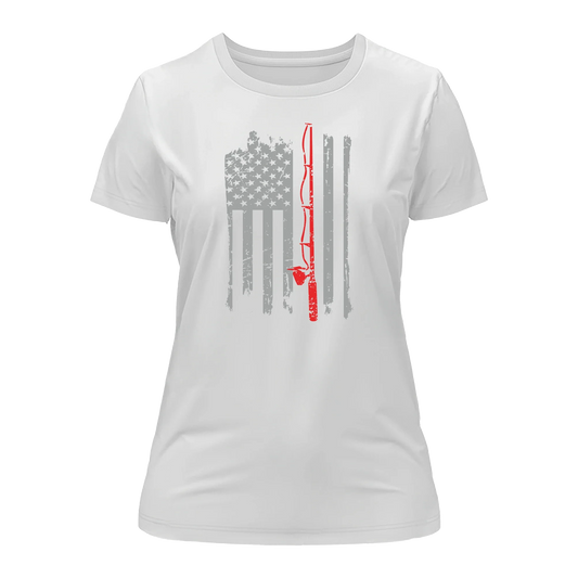 Fishing Rod American Flag T-Shirt for Women